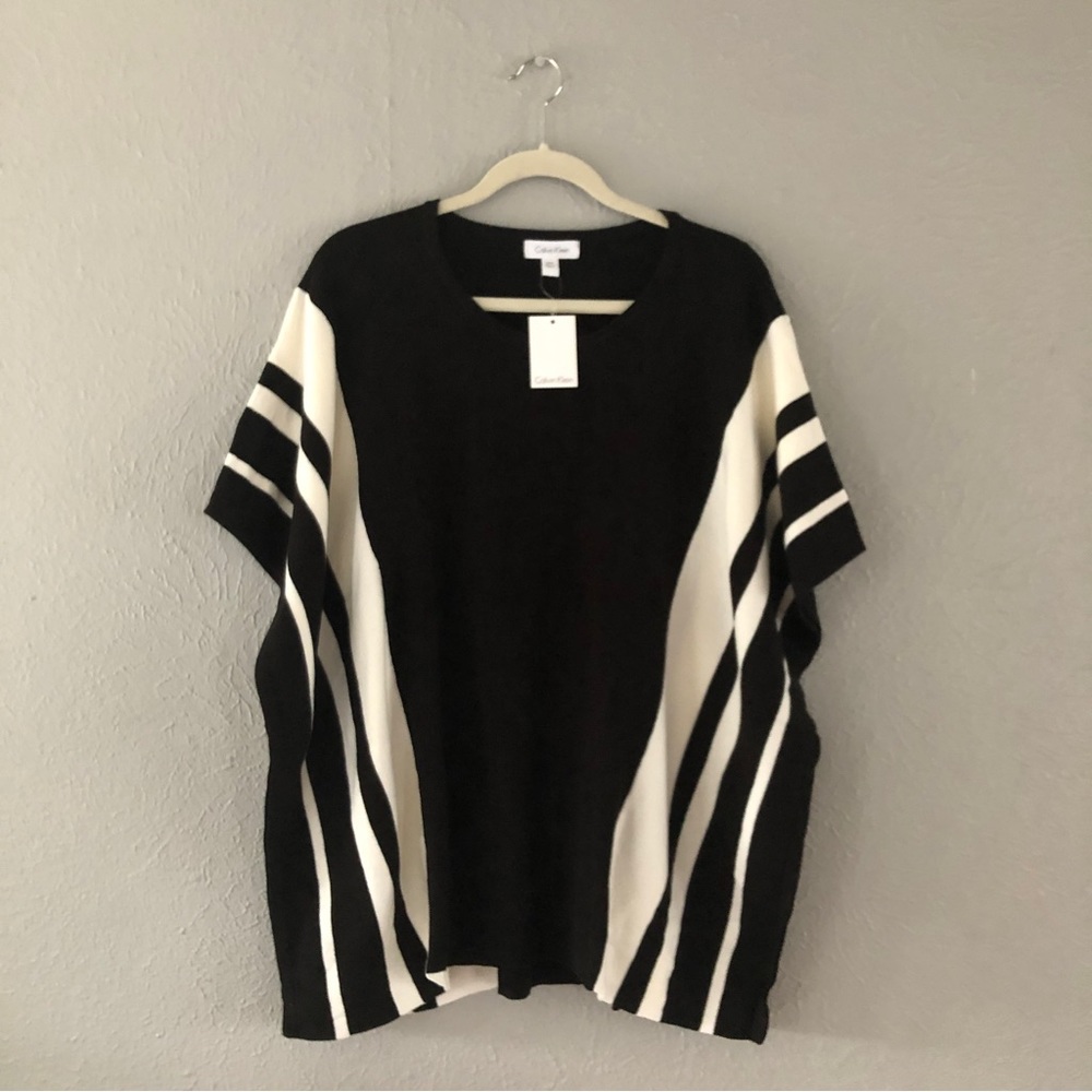 NEW Calvin Klein Black/White Poncho Sweater Shawl - Small/Medium - Retail $109